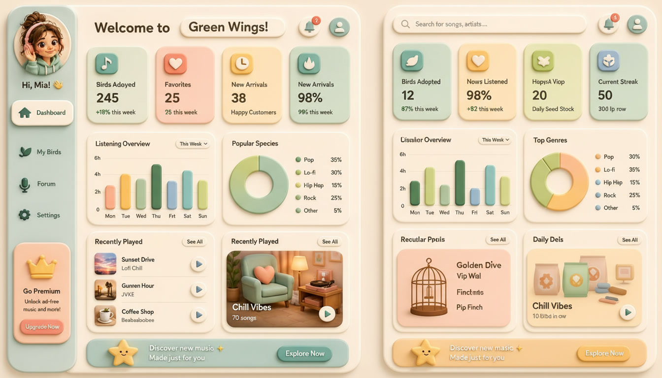 Modern music dashboard app interface